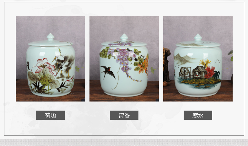 Ceramic barrel with cover ricer box 15/25 jin tea rice flour cylinder box seal tea cylinder cylinder grains storage