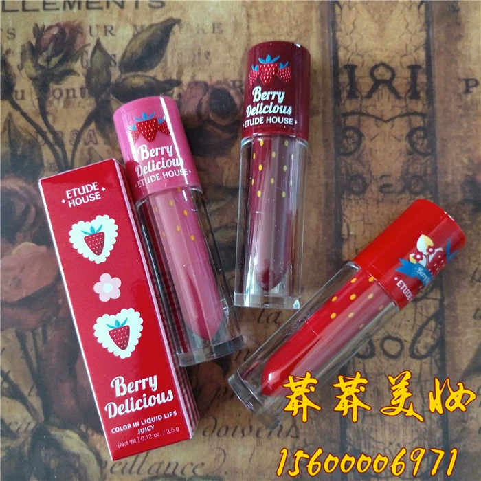 Rút tủ và chặt tay giá Hàn Quốc Eti House Aili House Strawberry Lip Glaze Lasting Waterproof Moisturising Lip Gloss Lip Gloss - Son bóng / Liquid Rouge