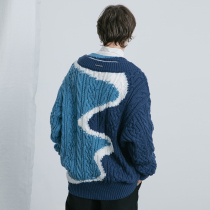 EKCOOKIES original design Zeng Koni Li Junhao with layered deconstructed silhouette blue oil painting sweater
