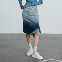 EKCOOKIES Original Designer Layered WASHED BUTTON Deconstructed GRADIENT DENIM SKIRT Irregular SKIRT