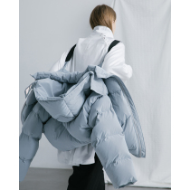 EKCOOKIES original designer Lei Wu with a silhouette detachable hooded matte pu leather down jacket