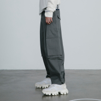 EKCOOKIES original designer striped stitching big pocket loose toe khaki overalls men and women