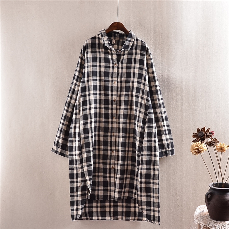 Mùa thu khí chất kẻ sọc ve áo dài rộng rộng thoải mái thon dài tay áo chạm đáy áo cardigan 0,26 mẫu áo sơ mi cổ tròn đẹp
