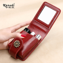 Cosmetic bag female small portable cosmetic box with mirror lipstick bag net red storage bag cowhide mini female bag
