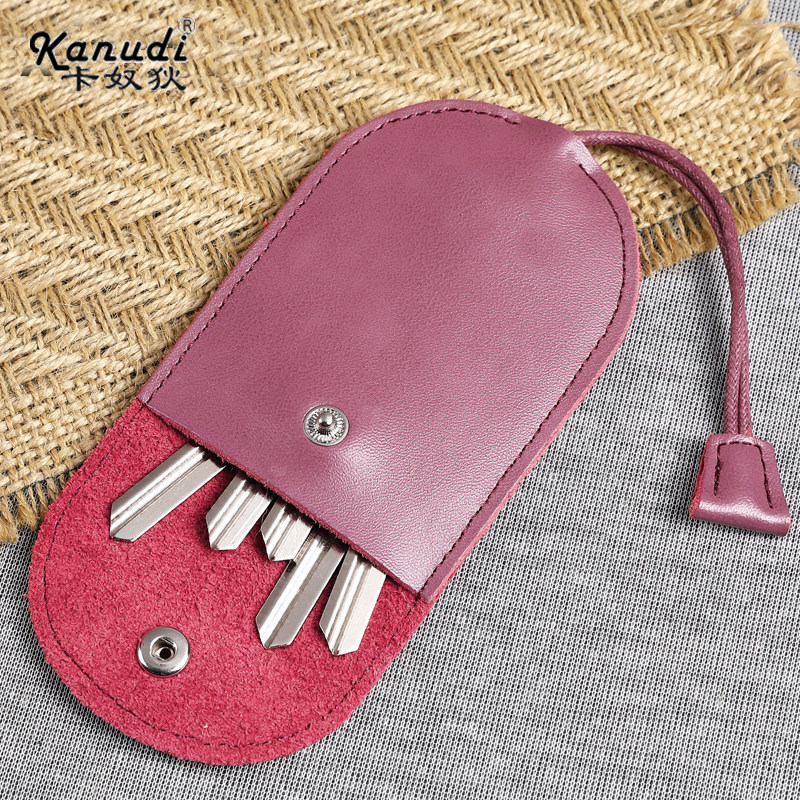 Lady Cow Leather Ultra Slim Key Bag Korea Creative Cute Pull-out Mini Small Universal Car Lock Spoon Bag Man