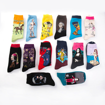 Socks mens tube socks Oil painting socks Pure cotton world famous painting starry sky Mona Lisa Mens socks autumn and winter stockings