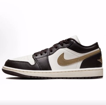 Jordan Air Jordan 1 Gold Hook Mocha Shock-Absorbing and Wear-Resistant Low-Top Basketball Shoes for Women, Brown