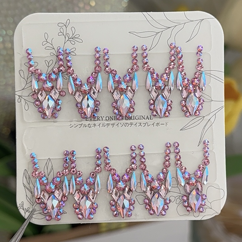 "Flashing Powder French Style" Nail Art Wearable Nails Genuine Swarovski Material Pack 619