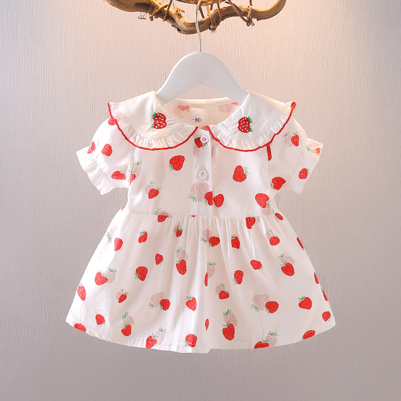Newborn Skirt Baby One-piece Dress Capsized Little Girl Cute Strawberry Short Sleeve Summer Breathable Cool Baby Dress