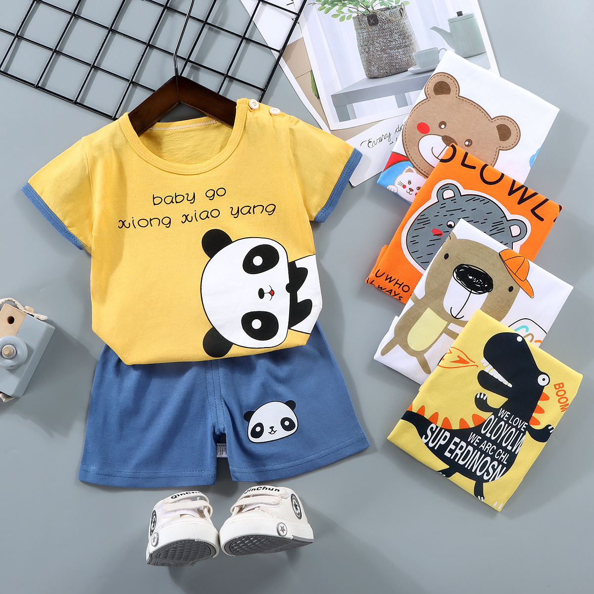 Summer short sleeve suit Boy girl T-shirt shorts Two sets baby out to wear newborn clothing Children's cotton