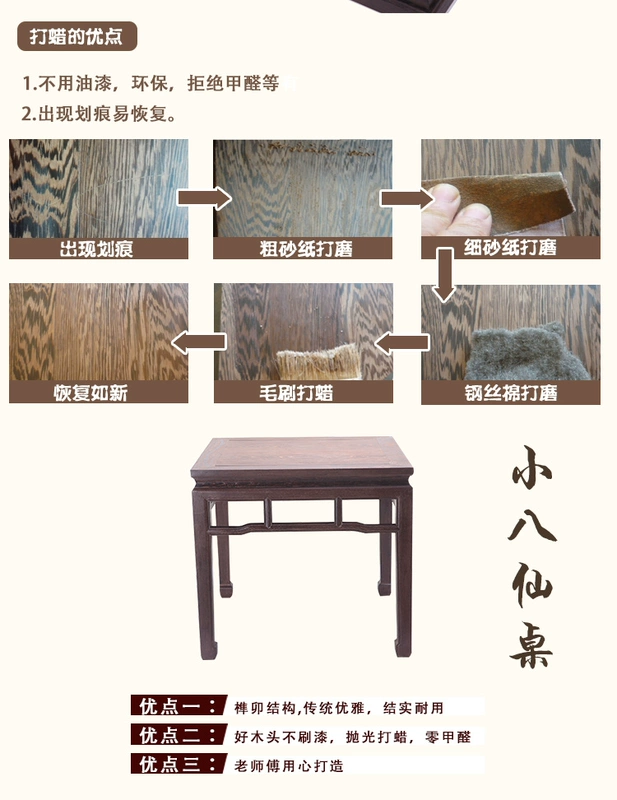 Ming và Qing Dynasties đồ nội thất bằng gỗ gụ cánh gà nhỏ tám cổ tích bàn vuông bàn ăn bàn ăn gỗ rắn Trung Quốc cổ - Bàn
