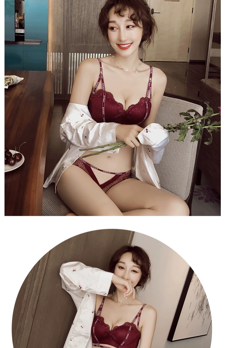 Lotus vần điệu gợi cảm ren Pháp đồ lót không có vòng thép tập hợp trên phần hỗ trợ mỏng mỏng của bộ áo ngực dày set đồ lót đẹp