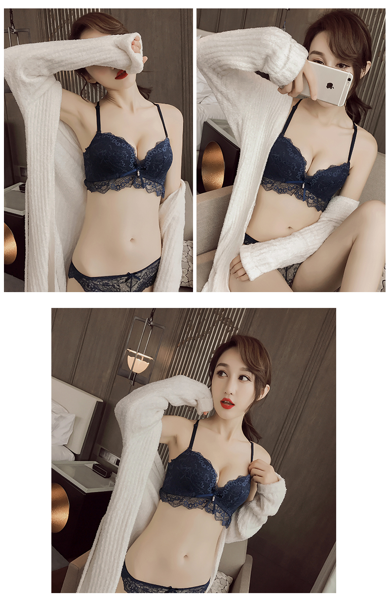 Nó rất tốt để đeo mắt của bạn! Sexy Comfort Lace Gathered No Steel Ring Bra Set Small Ngực underwear Bra Winter áo lót 