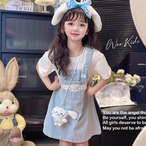 Girls suspender skirt suit fashionable western dress 2024 new girl summer dress children summer holiday two-piece trendy