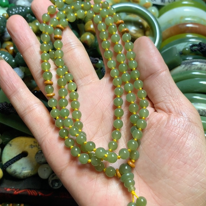 析木河磨玉手串透闪石玉皮肉老型珠手串河磨玉手串玉石手串17mm