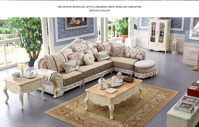 Jufa Lisa Châu Âu sofa vải bàn cà phê bộ kết hợp rắn đá cẩm thạch gỗ phòng khách căn hộ nhỏ đồ nội thất