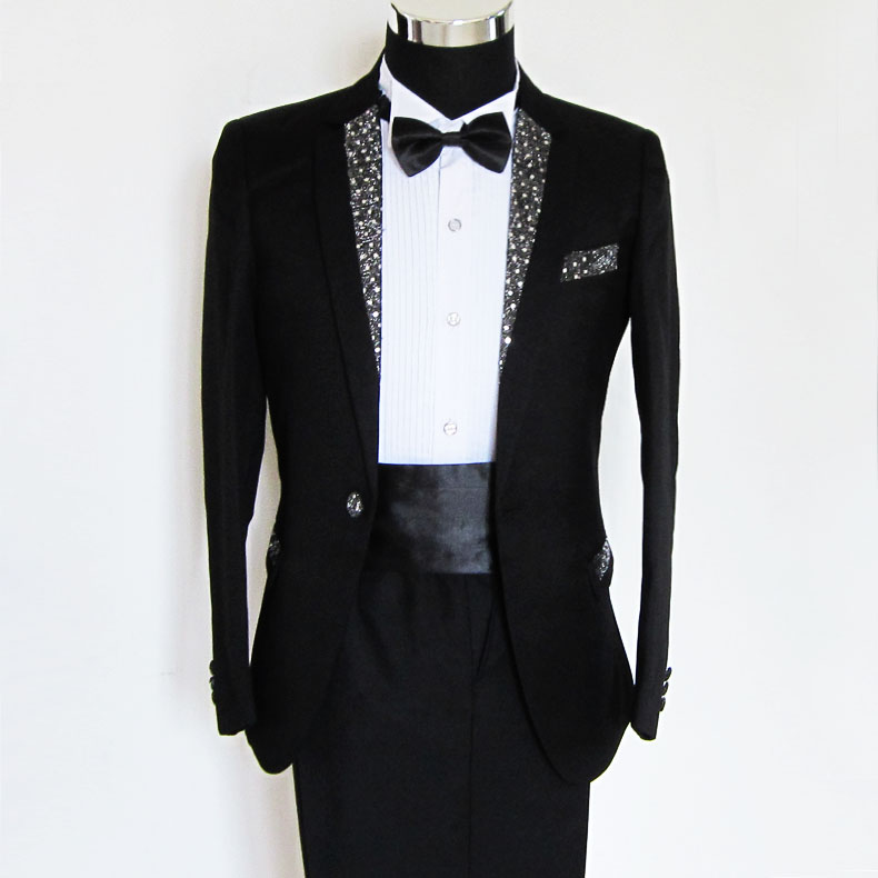 Guanying Bird Costume Nam Trắng Đen Bộ đồ vest đen Bộ ca sĩ Siyi Host Trang phục hợp xướng vest nam