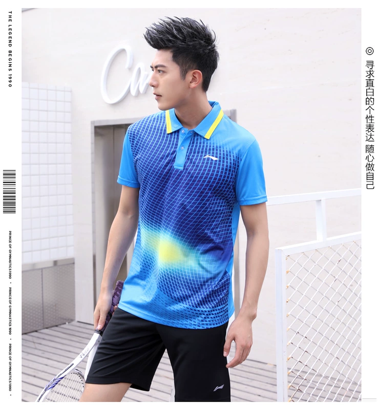 Li Ning Áo thun tay ngắn Slim Áo sơ mi nam POLO thoáng khí Kích thước lớn cho nam Thể thao mùa hè Cuộc sống Lapel Top - Áo polo thể thao