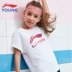Cô gái Li Ning mặc áo thun bé gái cotton lớn thoải mái thoáng khí cổ áo mới tay áo mùa hè du lịch trẻ em áo thun - Áo phông thể thao áo thể thao nữ ba lỗ Áo phông thể thao