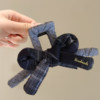 Maillard Plaid Bow Hair Clip for Women, Autumn and Winter, High-End Large Shark Clip, 2025 New Style, Back of the Head Hair Accessory