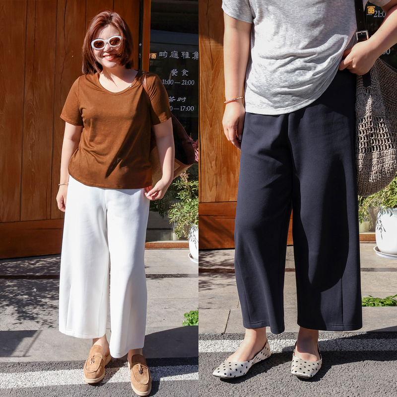 Muzi Ideal Plus Size Nine-Point Loose Casual Pants Classic Style Simple Waistband Versatile Slimming 100kg