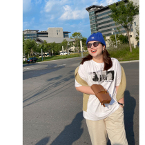 Autumn size inner tee T-shirt wooden ideal new short sleeve female fat mm casual round neck printed coat 200kg