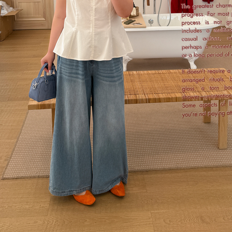 In Stock! Plus Size Summer New Style Soft and Thin Jeans, Loose Wide-Leg Blue Denim, Mu Zi Ideal 100kg In Stock! Plus Size Summer New Style Soft and Thin Jeans, Loose Wide-Leg Blue Denim, Mu Zi Ideal 100kg