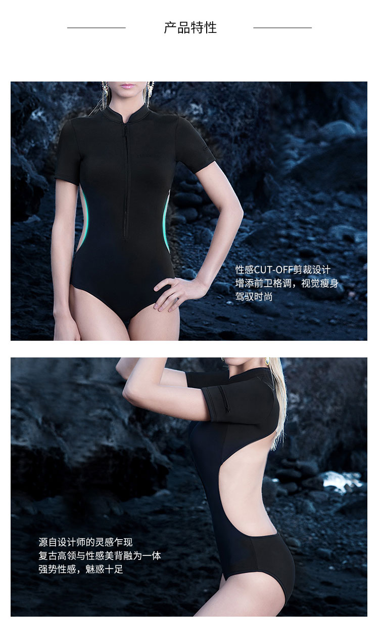 Van Dean tam giác một mảnh áo tắm nữ che bụng thon gọn ngực nhỏ tụ tập backless ngắn tay lò xo đi biển - Bộ đồ bơi One Piece áo 1 mảnh