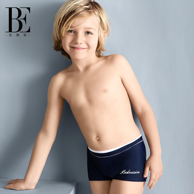 BE Van Dean children's swimsuit Boys sunscreen anti-chlorine hot spring swimming trunks solid color middle and large children's boxer training swimsuit