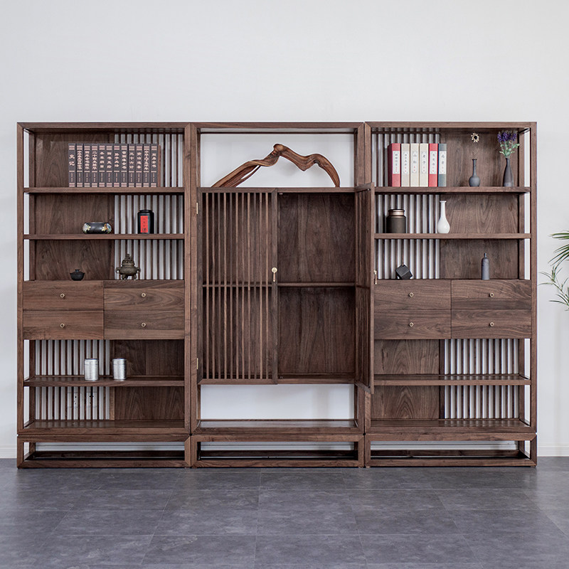 New Chinese Display Cabinet Solid Wood Bookcase Bookcase Zen tea room furniture Furniture Black Walnuts Wood Tea Shelve Bogu Shelf
