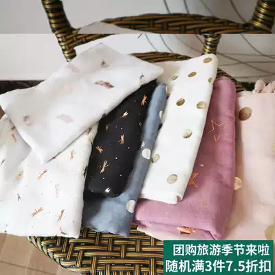 A variety of multi-color bronzing dragonfly polka dot leaves cotton and linen scarf women's spring, autumn and winter thin literary long version of solid color shawl