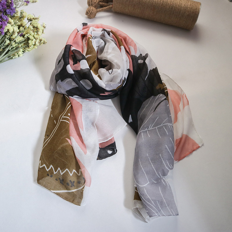 Exit original single scarf shawl cape clear with light red blue trim feel soft and comfortable abstract Tree leaves