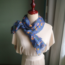 Neck Deep Blue Base Small Daisy Yellow Scarf Woman Winter Shawl Retro Style Lady Thin Silk Scarlet Art Spring Autumn Season