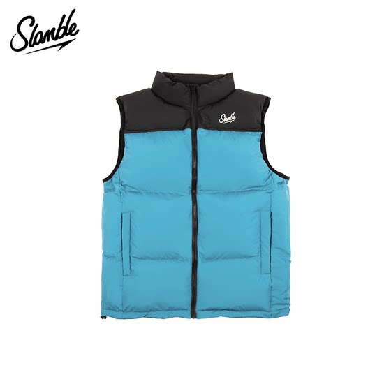 SLAMBLE winter new American color-blocked cotton vest with stand collar for men and women thickened warm sleeveless vest