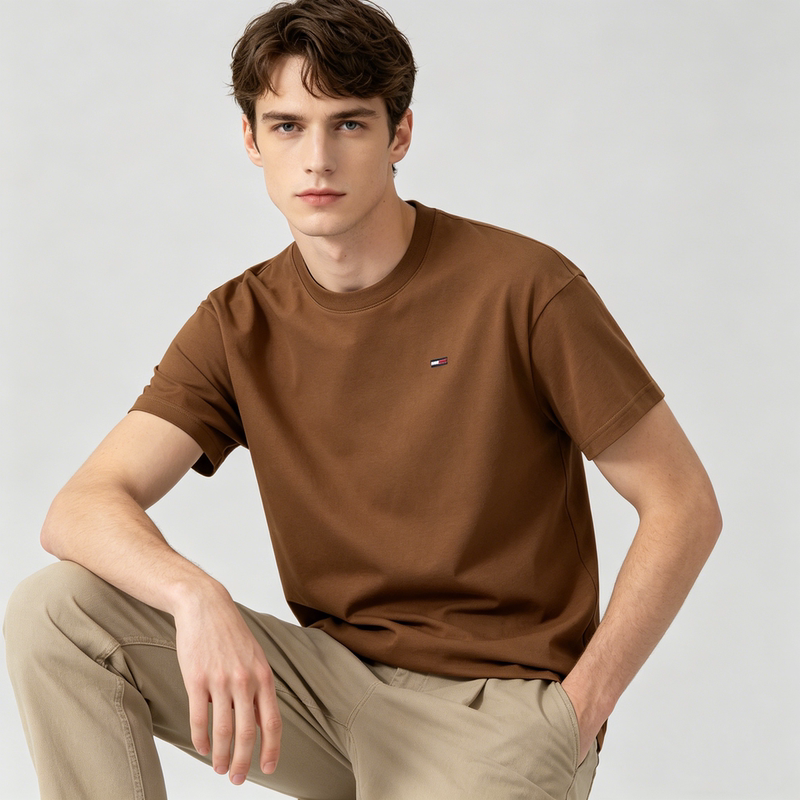 American Tommy Short-Sleeved T-Shirt for Men, Summer Round Neck, Versatile Business Casual Top, Cool and Comfortable Pure Cotton Tommy American Tommy Short-Sleeved T-Shirt for Men, Summer Round Neck, Versatile Business Casual Top, Cool and Comfortable Pure Cotton Tommy