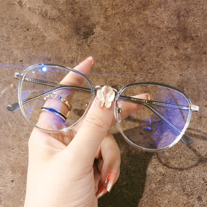 Smog blue myopia glasses female without makeup can be equipped with a degree of generous face round face male Korean version of the tide web celebrity eye frame
