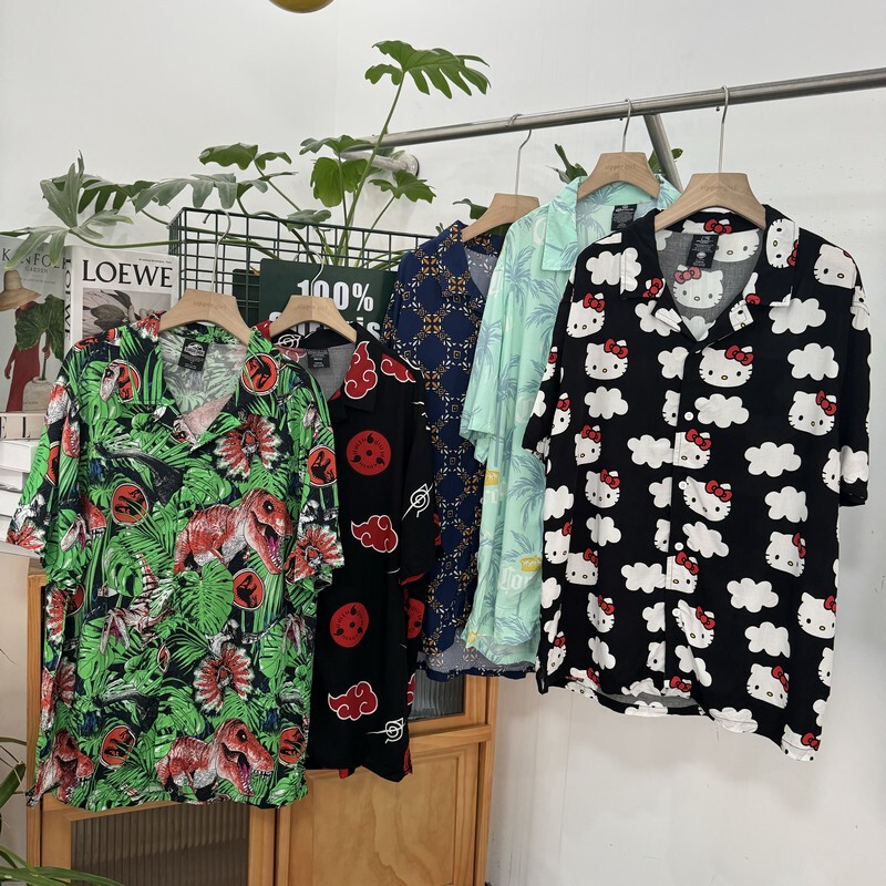 Loose Casual Printed Short-Sleeved Shirts for Men and Women Couples 