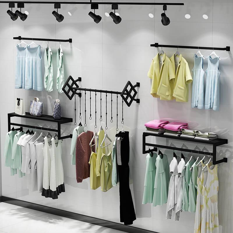 Clothing Store Wall Display Racks, Wall-Mounted, Side-Mounted, for Men'S, Women'S, and Children's Clothing, Wall-Hanging Clothes Rack Combination Rack Shelf