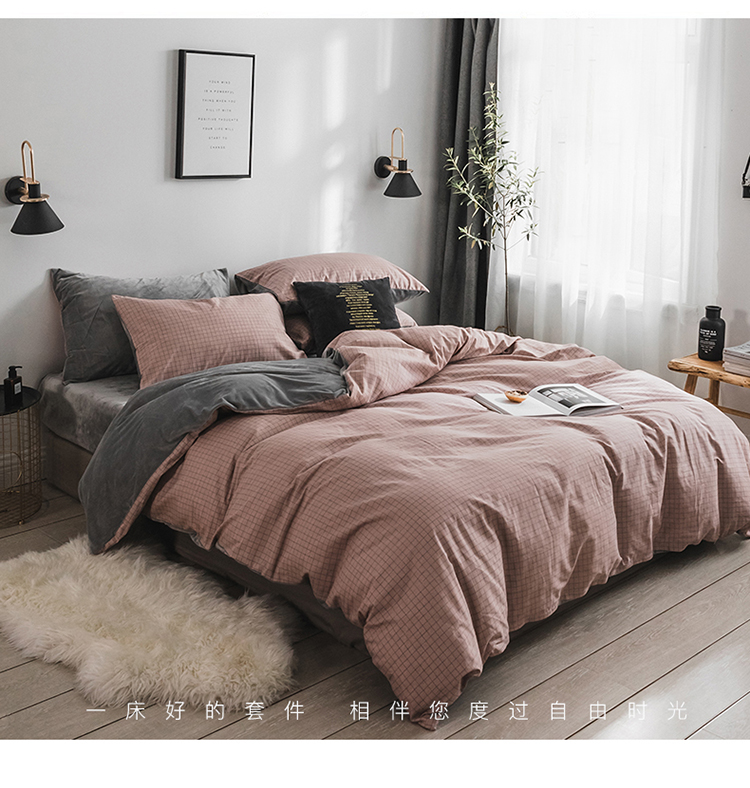 phía Nhật Bản của phía bông của pha lê lưới dày mùa đông gia đình nhung bốn nhung san hô tờ Levin luật nhung hai mặt - Bộ đồ giường bốn mảnh bộ drap giường