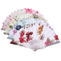 Chinese style fan female cloth fan antique color painting plastic white pole fan costume dance performance gift folding fan