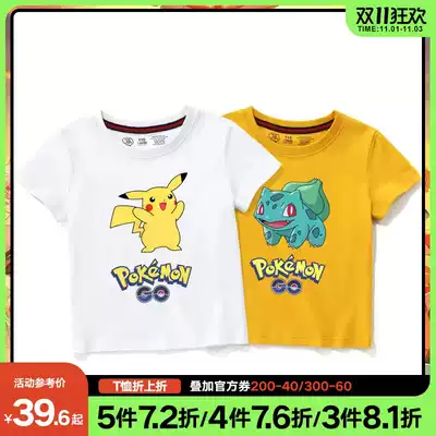 Po dream Pikachu cartoon children's suit short sleeve T-shirt 2021 new boys and girls baby half sleeve tide