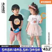 Little Bear Childrens Wear Women Summer Boys Tide Brand Short Sleeve 2021 New Cotton Western Style Korean Short Sleeve Sister Dress