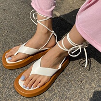 Strap Sandals Sandals Women 2020 Summer New Clip Toe herringbone Tow Thick Bottom Pine Pastry Retro Laces Roman Beach Shoe