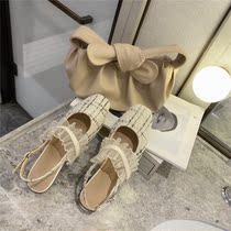 Korean Version Square Head Cute 2020 Summer New Flat Bottom Mary Precious Gentle Single Shoes Fairy Wind Lotus Leaf rear empty sandals