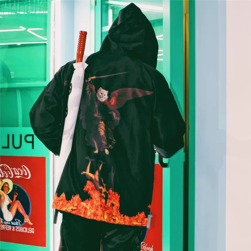Пуховик Coach с принтом огненного рыцаря Ripndip и средним пальцем, для детей, свободный крой, четырех сезонов