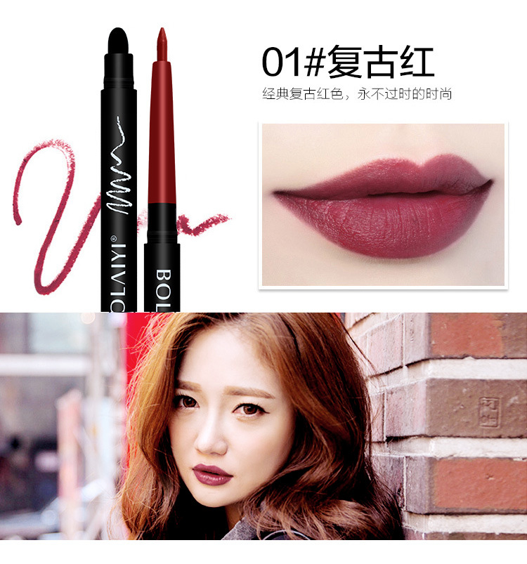 Tự động môi bút chì môi lót không thấm nước kéo dài đích thực giữ ẩm không đánh dấu son môi applicator thẻ tư thế móc xanh matte 	son bút chì mamonde màu 10