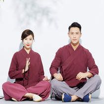 Chinese-style slanted-breasted cotton and linen Zen meditation clothing laymans clothing Zen yoga clothing meditation clothing same-style cross-collar Hanfu suit for men and women