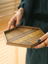 Japanese Box Root Consignment Wood Fine Work Hexagon Tray Tea Tray Home Containing Pan Delicate Solid Wood Parquet Day Style Dinner Plate