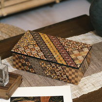 Japan Import Box Root Consignment Wood Fine Work Jewelry Box 8 Inch Double Contain Box Day Style Pure Handmade Wood First Decorated Box