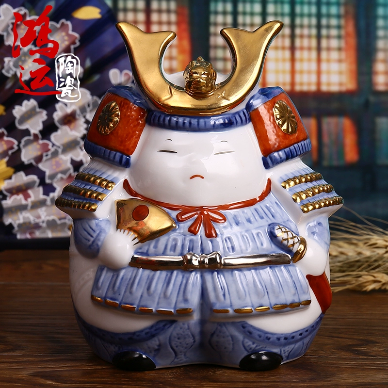 Nhật Bản Dorakudo May Doll Momotaro Blue and White Porcelain Bộ sưu tập đồ trang trí bằng gốm Lucky Cat - Trang trí nội thất